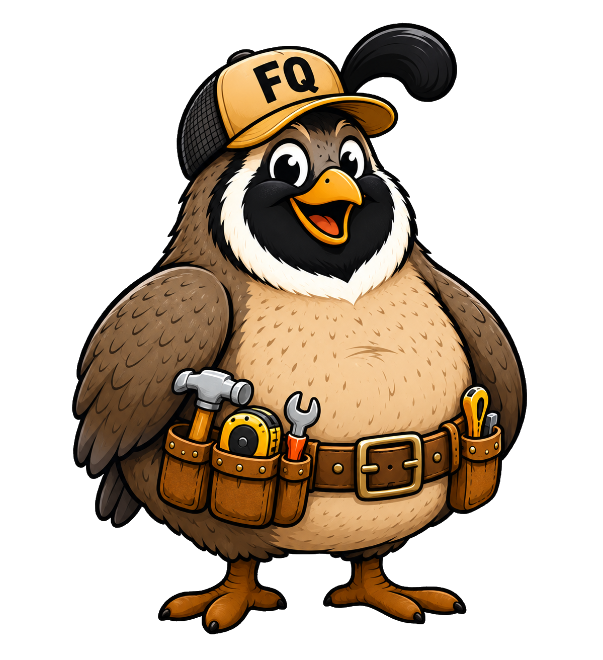 Fat Quail builder mascot with tools