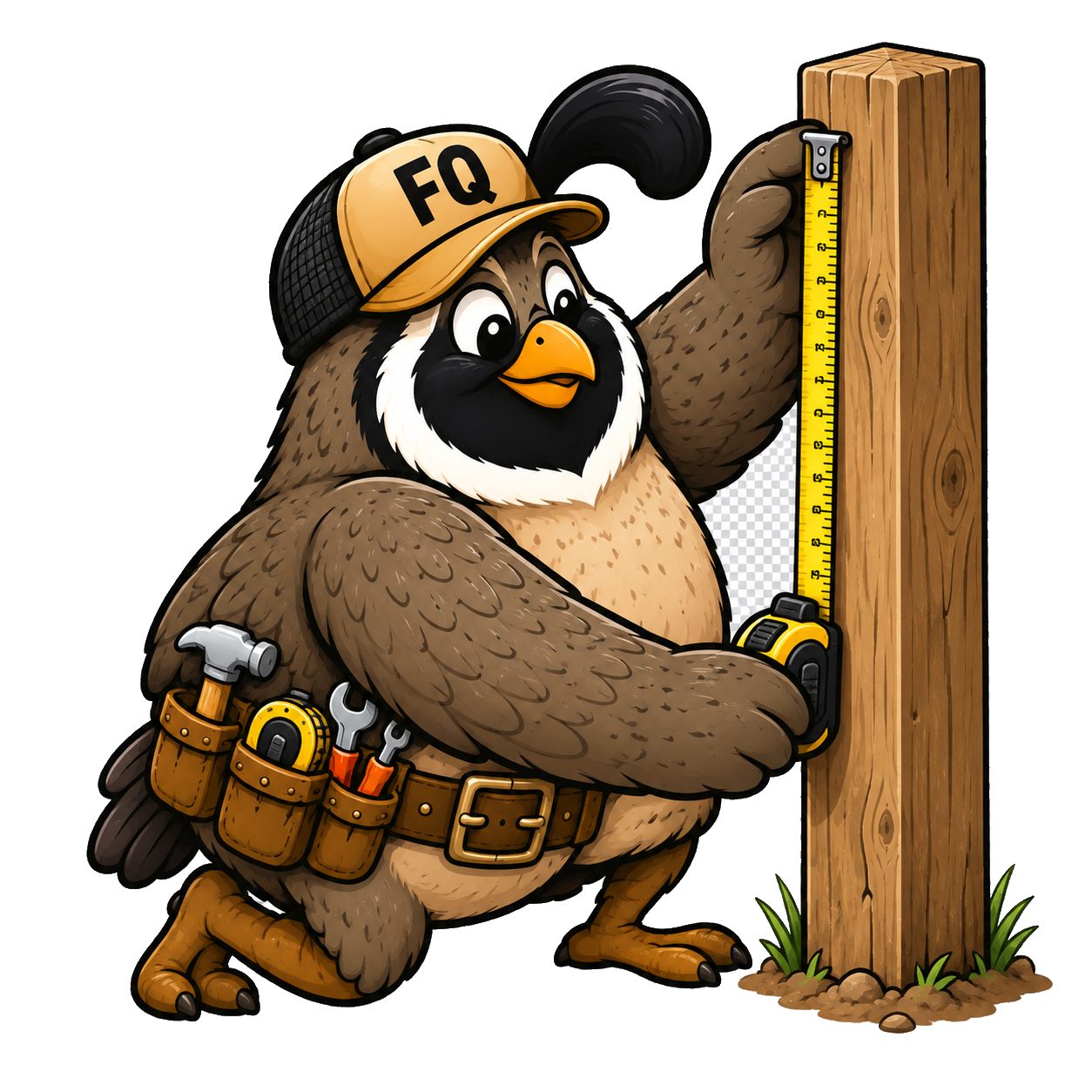 Fat Quail mascot measuring a fence post